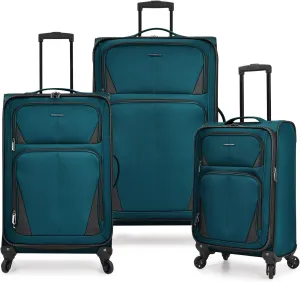 U.S. Traveler Aviron Bay Expandable Softside Spinner Wheels, Teal, 3 Piece Luggage