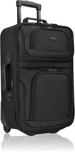 U.S. Traveler Lightweight Rolling 20" Carry On Luggage Softside Suitcase, Black, 2 Wheel-1 Piece