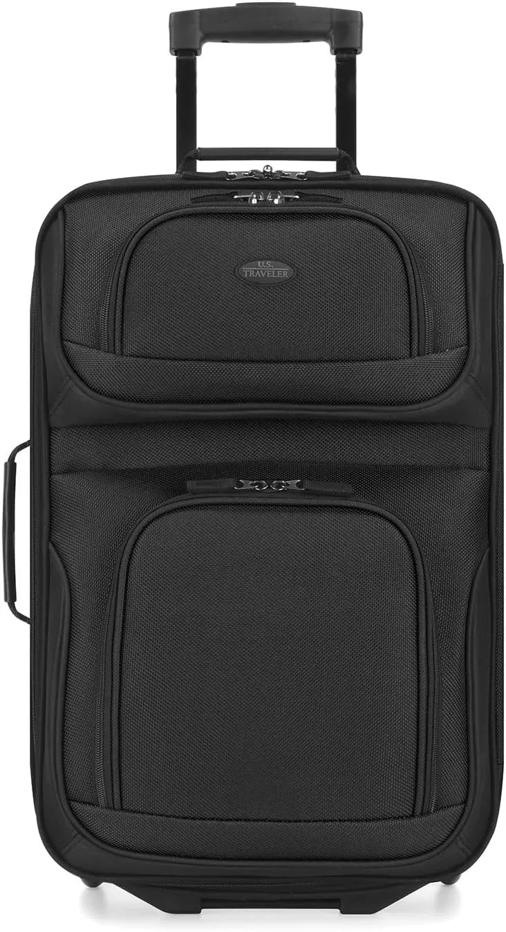 U.S. Traveler Lightweight Rolling 20" Carry On Luggage Softside Suitcase, Black, 2 Wheel-1 Piece