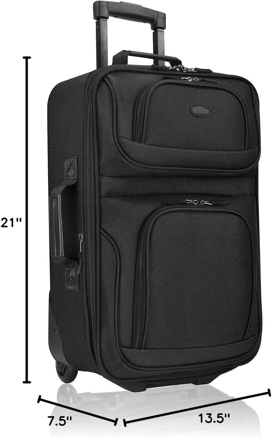 U.S. Traveler Lightweight Rolling 20" Carry On Luggage Softside Suitcase, Black, 2 Wheel-1 Piece