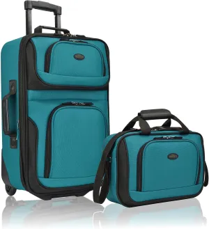U.S. Traveler Rio Rugged Fabric Expandable Carry-on Luggage, 2 Rolling Suitcase, Teal, 2 Wheel-2 Piece