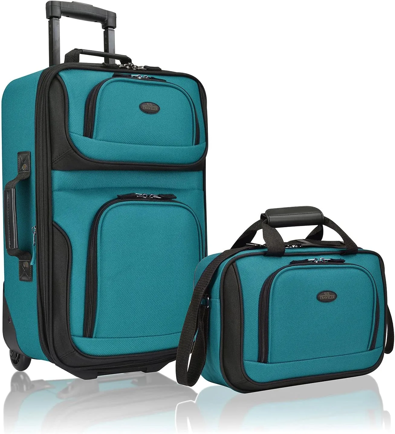 U.S. Traveler Rio Rugged Fabric Expandable Carry-on Luggage, 2 Rolling Suitcase, Teal, 2 Wheel-2 Piece