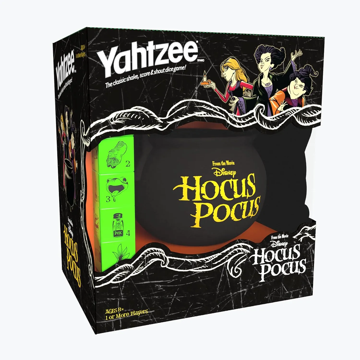 USAOPOLY YAHTZEE: Disney Hocus Pocus | Collectible Witch~'s Caldron Dice Cup Classic Family Game Based on Film Great for Night Officially-Licensed & Merchandise, Black