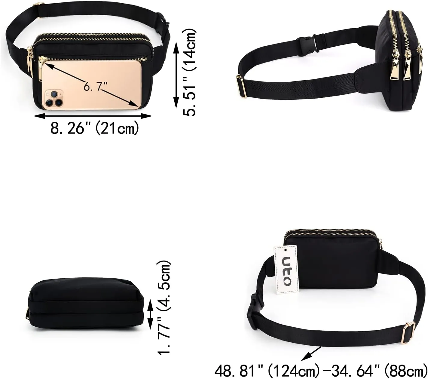UTO Fanny Pack for Women Crossbody Trendy Fashion Belt Purse Chest Waist Hip Bumbag for Outdoor Shopping Travel Hiking