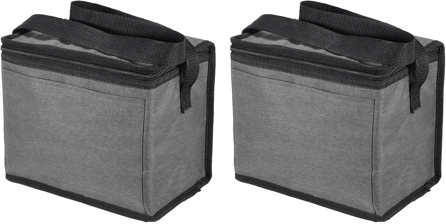 uxcell 2pcs Insulated Reusable Grocery Bags with Zippers, Collapsible Cooler Bags Washable Food Shopping Bags for Hot/Cold Food Groceries Travel Beach (Grey, 9.8"x5.9"x7.9")