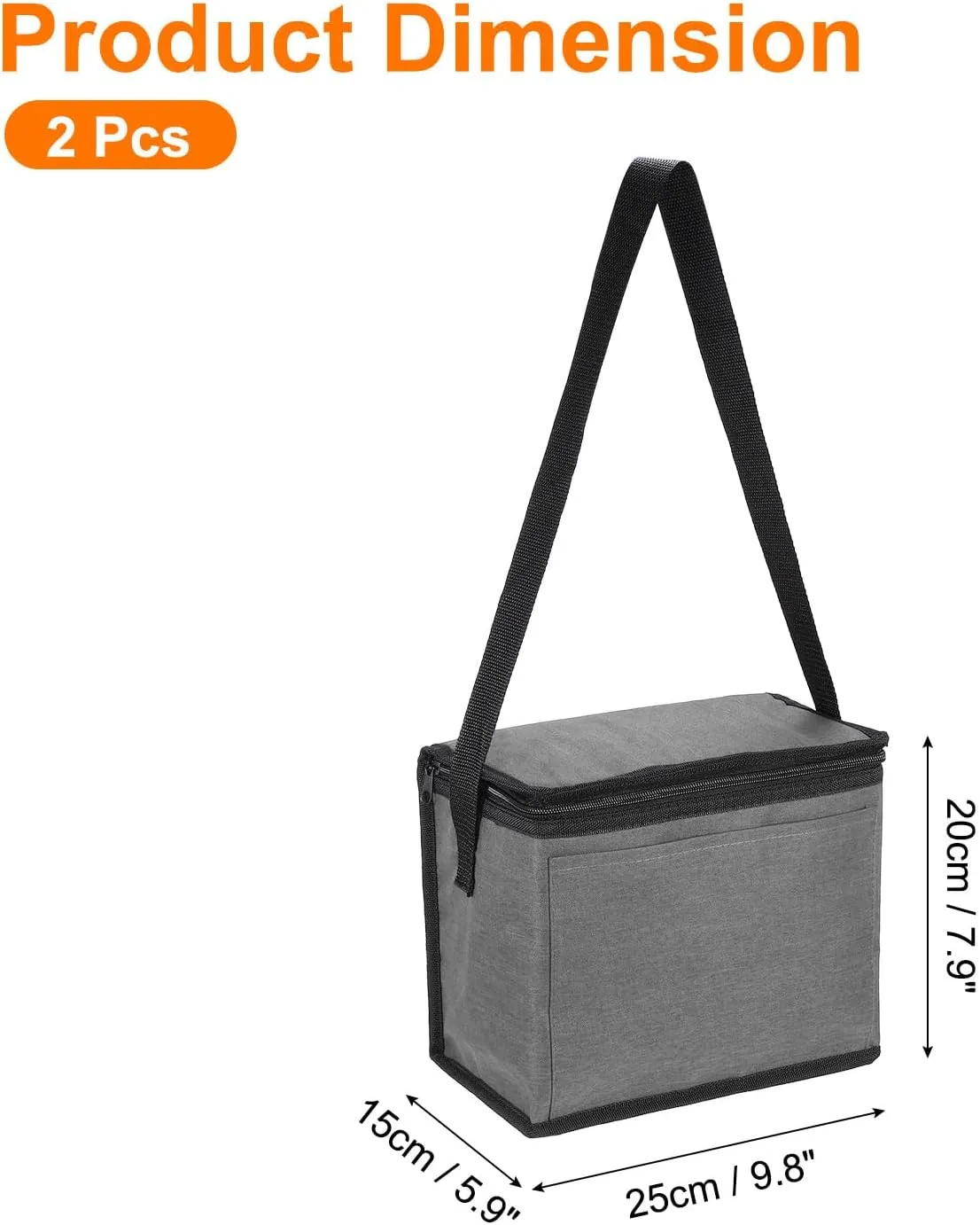 uxcell 2pcs Insulated Reusable Grocery Bags with Zippers, Collapsible Cooler Bags Washable Food Shopping Bags for Hot/Cold Food Groceries Travel Beach (Grey, 9.8"x5.9"x7.9")