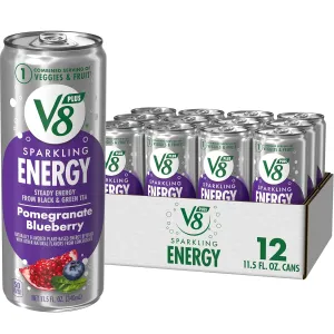 V8  Energy Sparkling Pomegranate Blueberry Juice Energy Drink, 11.5 fl oz Can (12 Pack)