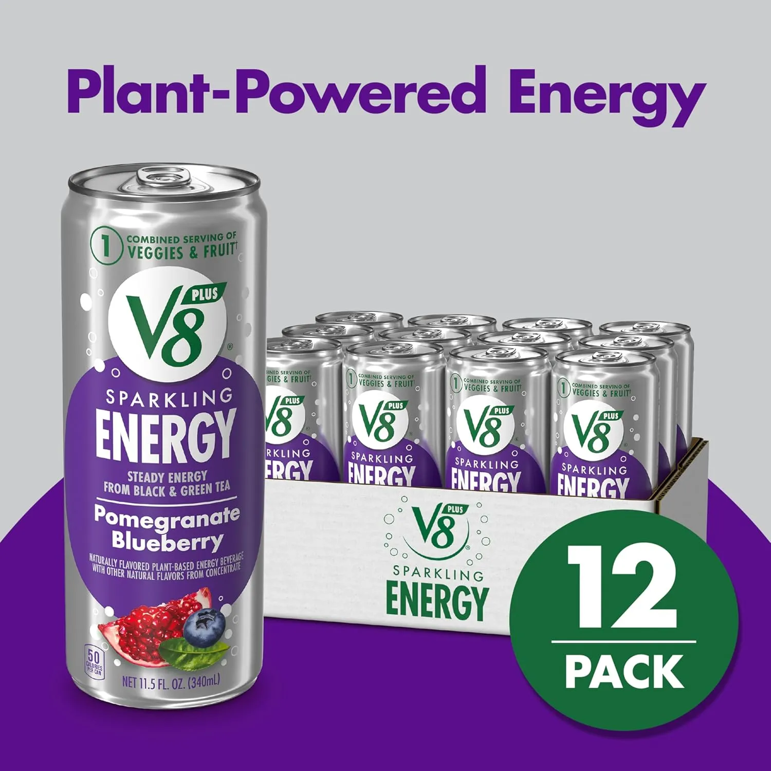 V8  Energy Sparkling Pomegranate Blueberry Juice Energy Drink, 11.5 fl oz Can (12 Pack)