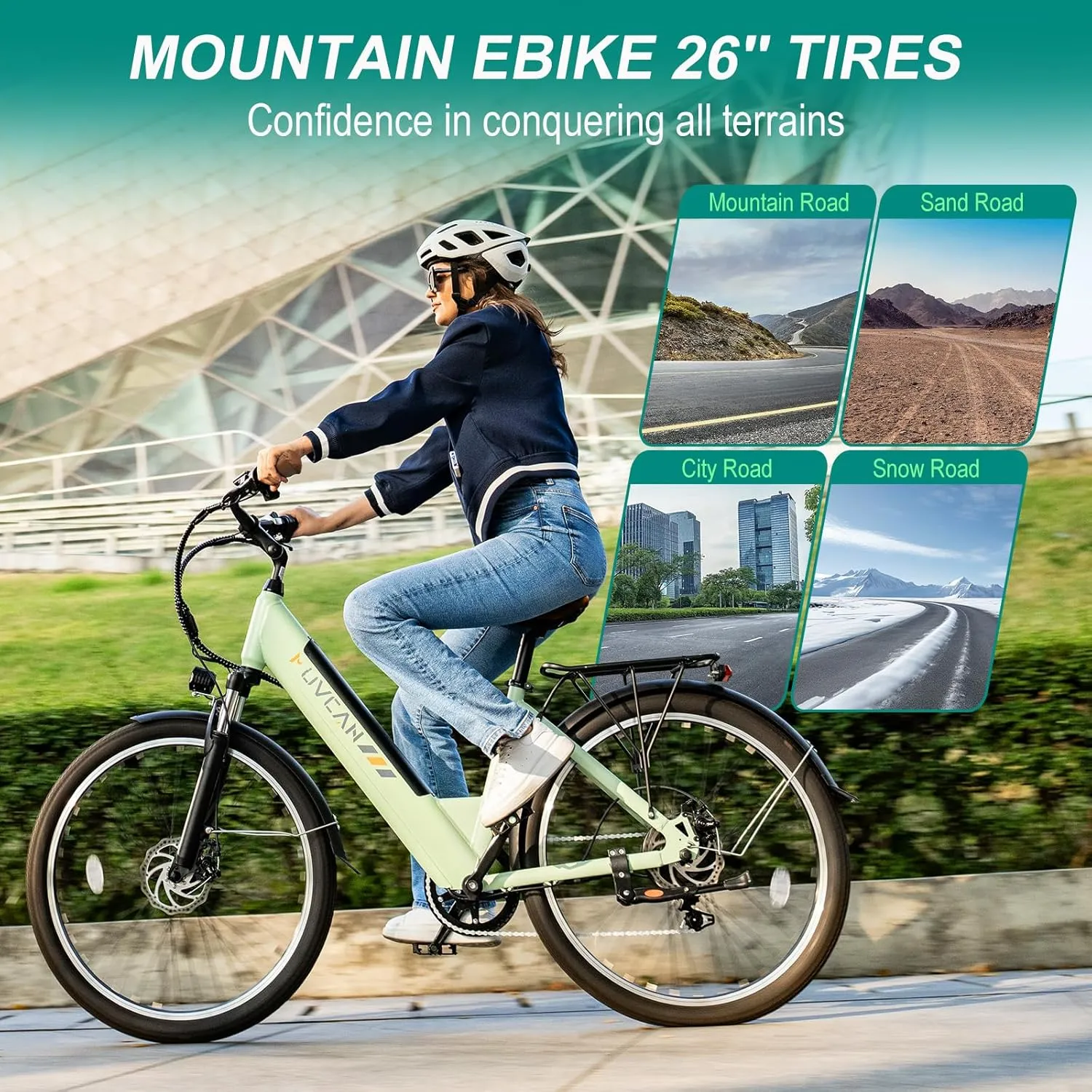 V80 Electric Bike, 1000W Motor 28MPH Ebike, 48V 13Ah Removeable Battery, 26'' City Cruiser Adult Electric Bicycles up to 70 Miles, 7-Speed Dual Disc Brake, Mountain E Bike for Commuting