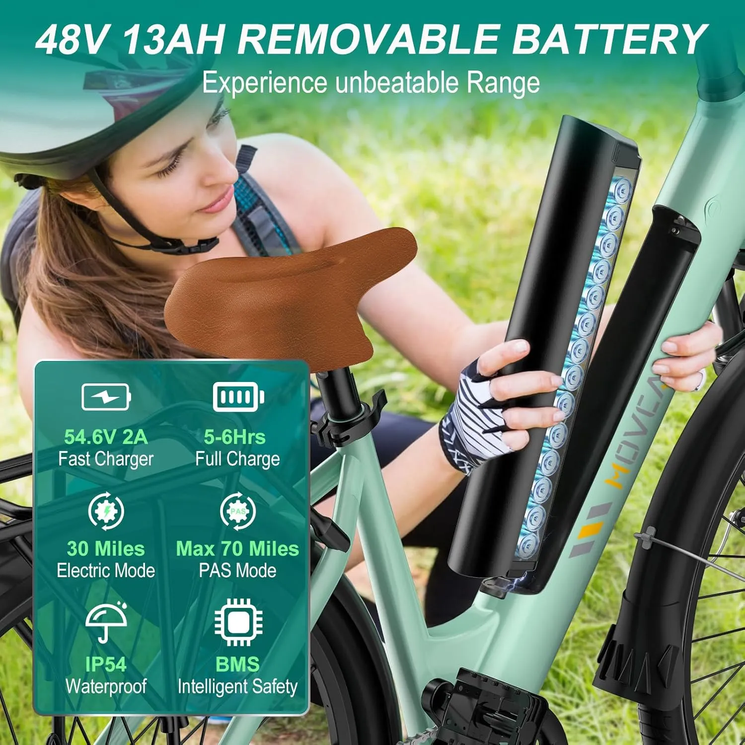 V80 Electric Bike, 1000W Motor 28MPH Ebike, 48V 13Ah Removeable Battery, 26'' City Cruiser Adult Electric Bicycles up to 70 Miles, 7-Speed Dual Disc Brake, Mountain E Bike for Commuting
