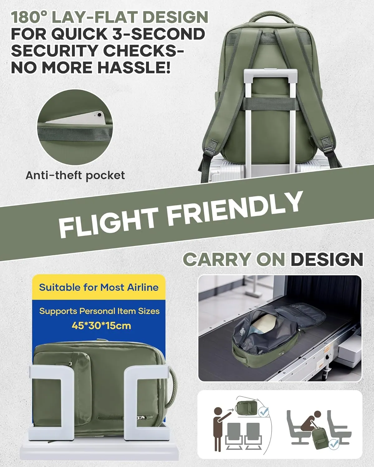 Vacuum Seal Backpack for Travel with Air Pump Vacpack Airback Carry on Flight Approved Compression Daypack Laptop Space Saver Bags Storage with Vacuum System 18x14x8 inches Travel Bag Women GreyGreen