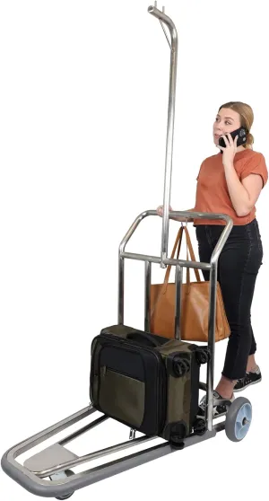 Value Valet Single Nesting Luggage Cart – 3-Wheel Stainless Steel Bellman Cart – Rolling Hotel Luggage Trolly with Wheels – Lightweight for Travel - 300 lb Capacity