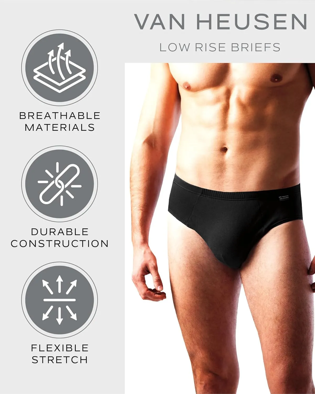 Van Heusen Low Rise Mens Briefs -5 Pack Tag Free Soft Cotton Stretch Underwear with Supportive Contour Pouch