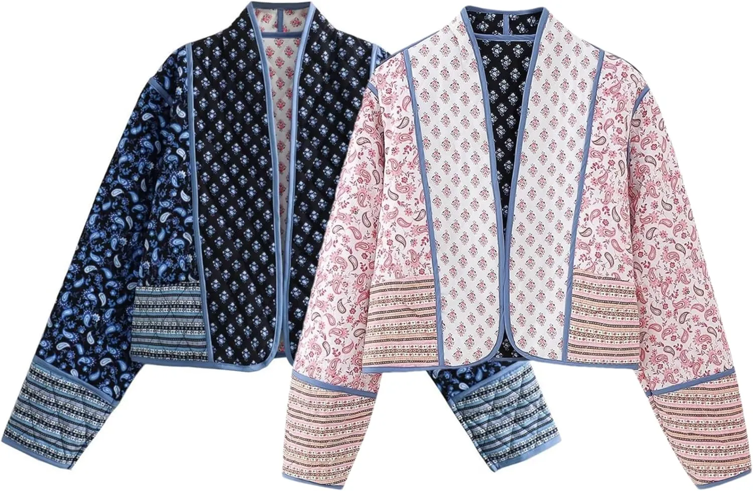 VAOYIU Women's Cropped Puffer Jacket Vintage Cardigan Floral Printed Lightweight Open Front Padded Quilted Coats