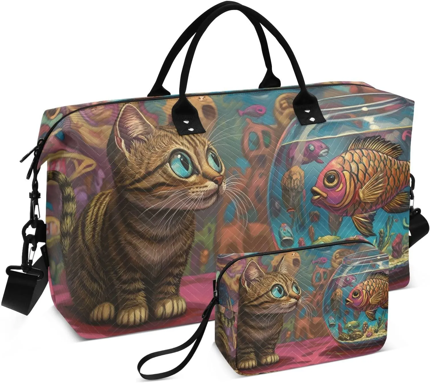 Variable Cat Fish Duffel Bag for Travel Gym Sport, Weekender Travel Bags Carry on Overnight Bag