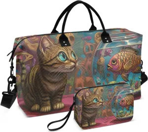 Variable Cat Fish Duffel Bag for Travel Gym Sport, Weekender Travel Bags Carry on Overnight Bag
