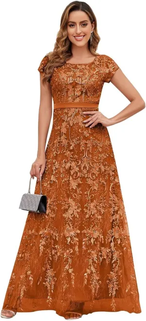 VCCICANY Lace Appliques Mother of The Bride Dresses for Women Short Sleeves A Line Tulle Long Formal Evening Gown Prom Dress