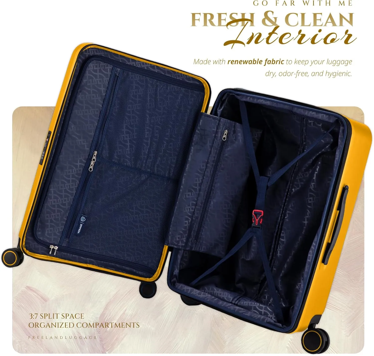 Verage Freeland Carry On Luggage with X-Large Spinner Wheels, 20 Inch Expandable Hardside Travel Luggage, Rolling Suitcase TSA Approved (20-Inch, Yellow)
