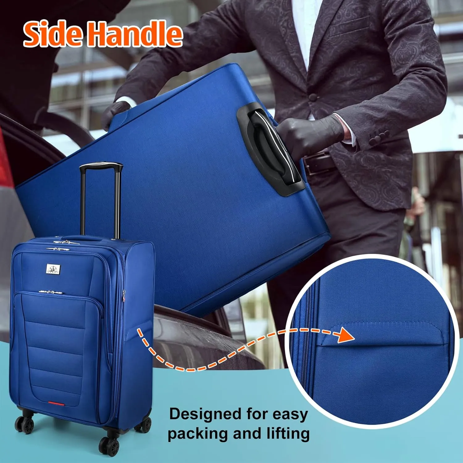 Verdi Softside Expandable 28 Inch Luggage with Spinner Wheels Lightweight Travel Suitcase (Navy, Checked-Large 28-Inch)