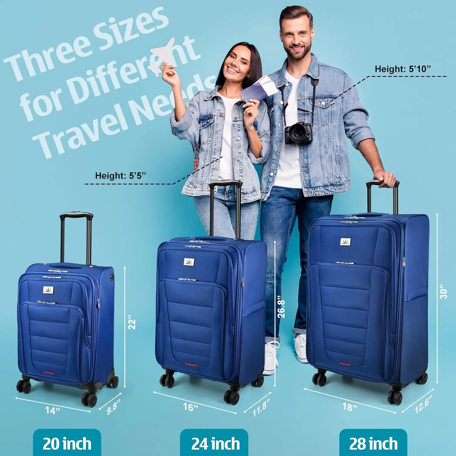 Verdi Softside Expandable 28 Inch Luggage with Spinner Wheels Lightweight Travel Suitcase (Navy, Checked-Large 28-Inch)