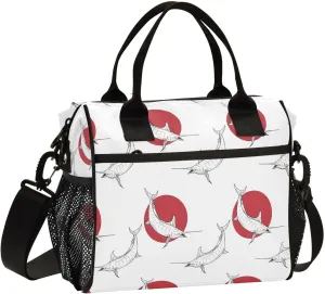 VIGTRO Black White Swordfish Insulated Lunch Bag Leakproof Lunch Box for Women Men Reusable Lunch Tote Bag with Adjustable Shoulder Strap for Office Picnic Travel Size S