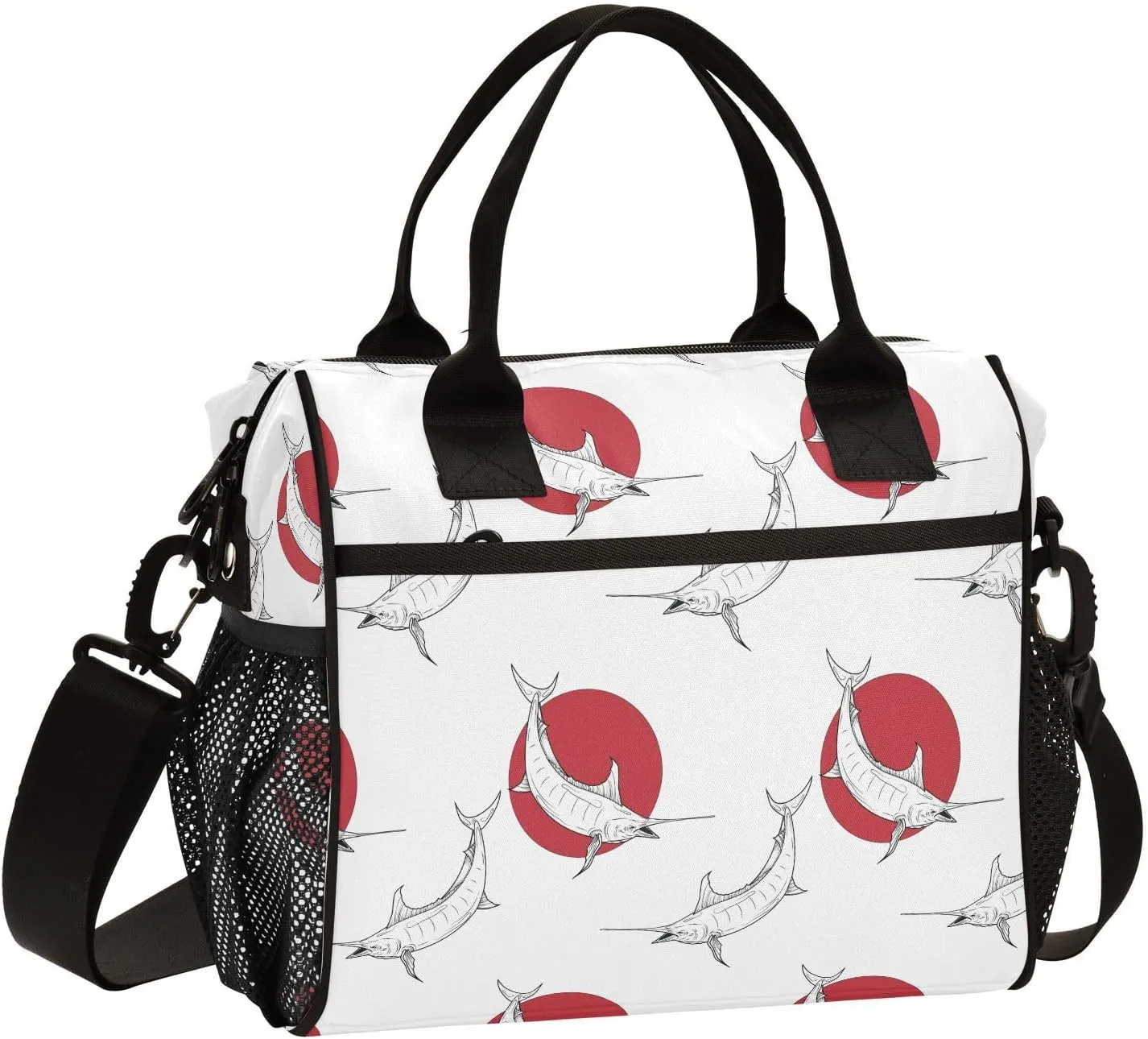 VIGTRO Black White Swordfish Insulated Lunch Bag Leakproof Lunch Box for Women Men Reusable Lunch Tote Bag with Adjustable Shoulder Strap for Office Picnic Travel Size S