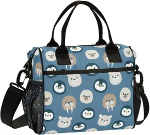 VIGTRO Cute Penguin Polar Bear Walrus Insulated Lunch Bag Leakproof Lunch Box for Women Men Reusable Lunch Tote Bag with Adjustable Shoulder Strap for Office Picnic Travel Size S