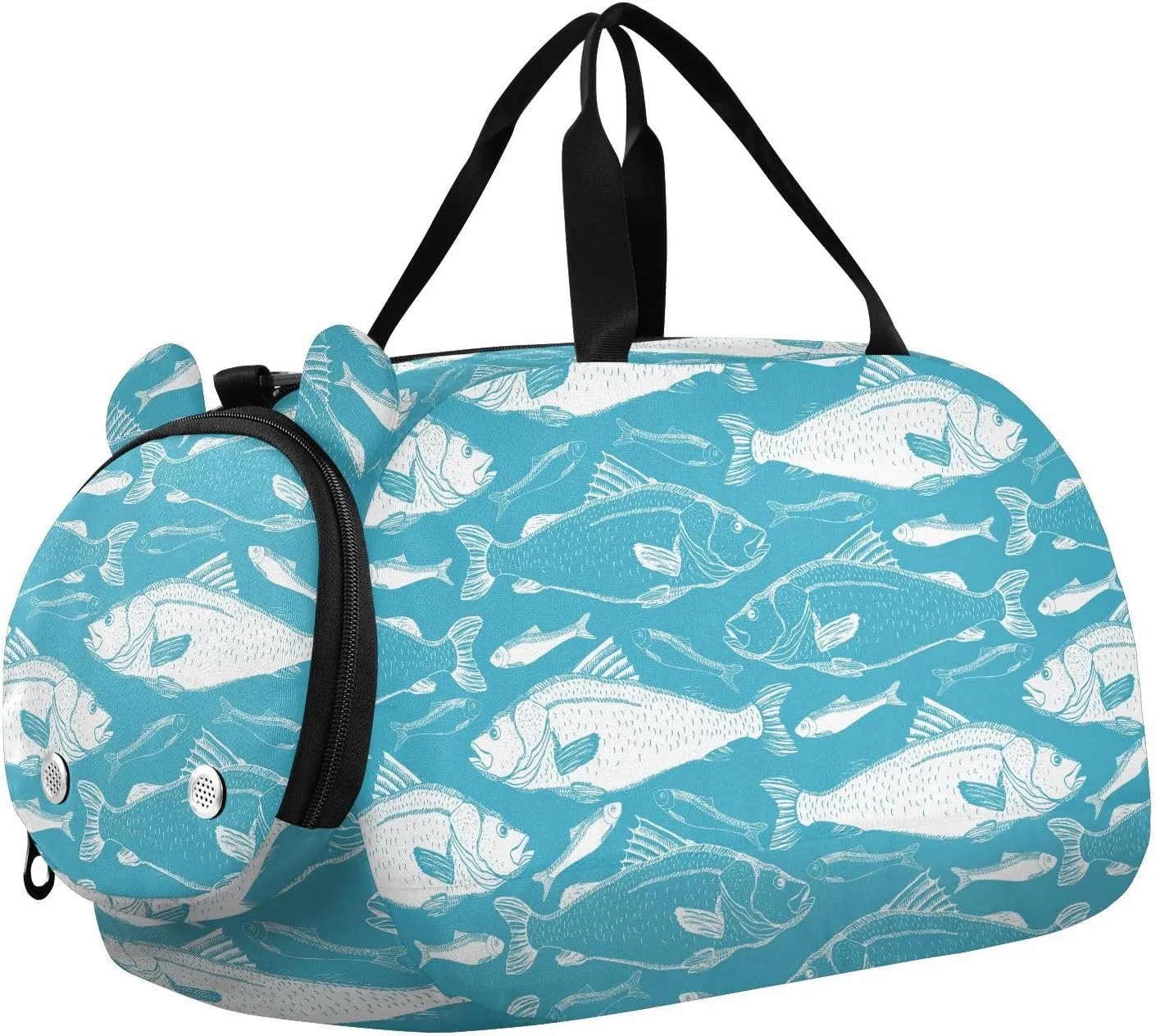 VIGTRO Fish Seamless Blue Background Kids Overnight Travel Duffel Bag Sport Gym Bag for Boys Girls with Shoe Compartment, Carry On Weekender Luggage Bag for Dance Swim Yoga