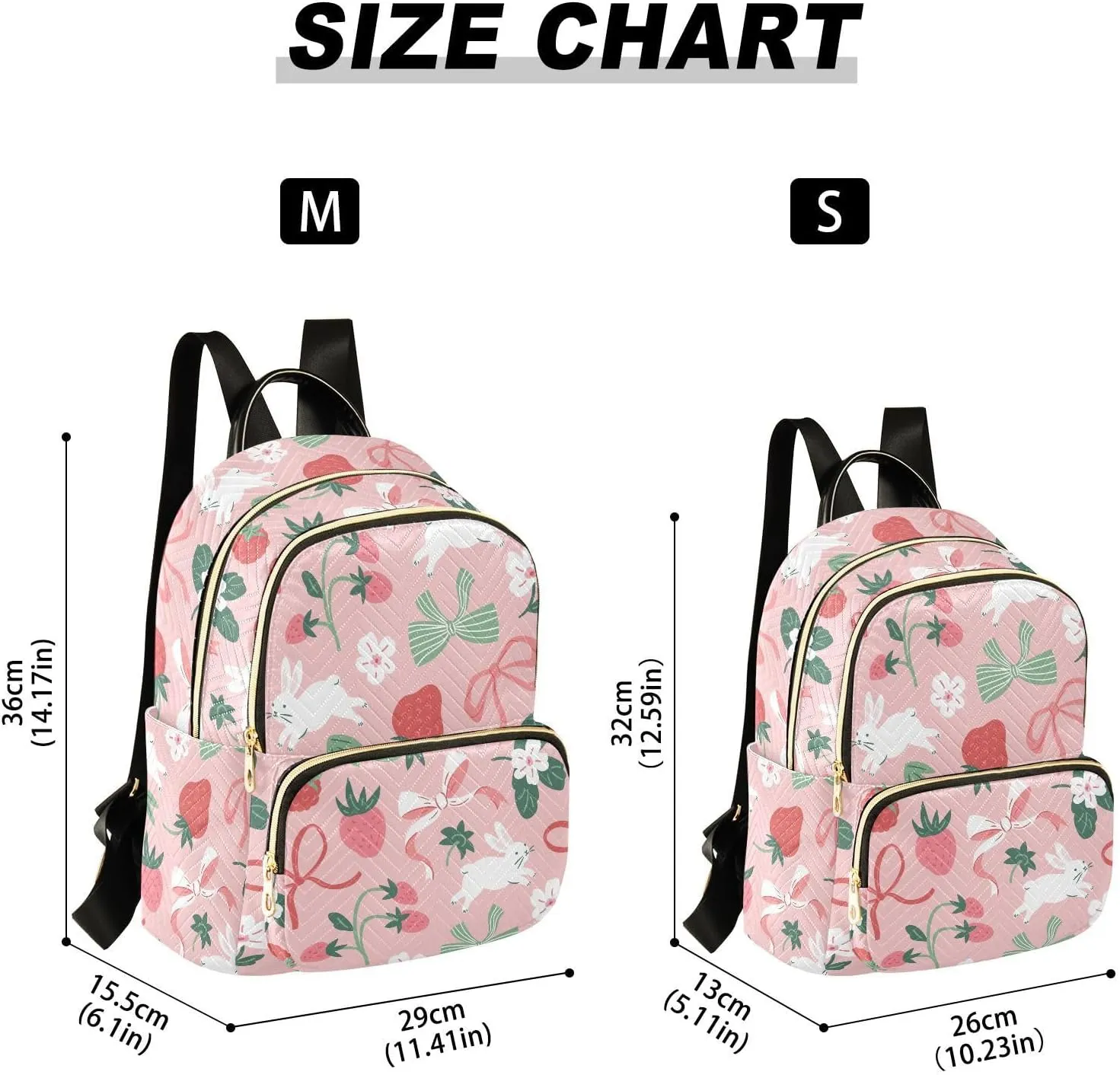 VIGTRO Women Fashion Backpack Quilted Mini Purse Bunny Strawberry Bows, Lightweight Travel Casual Shoulder Backpack with Adjustable Straps Size M