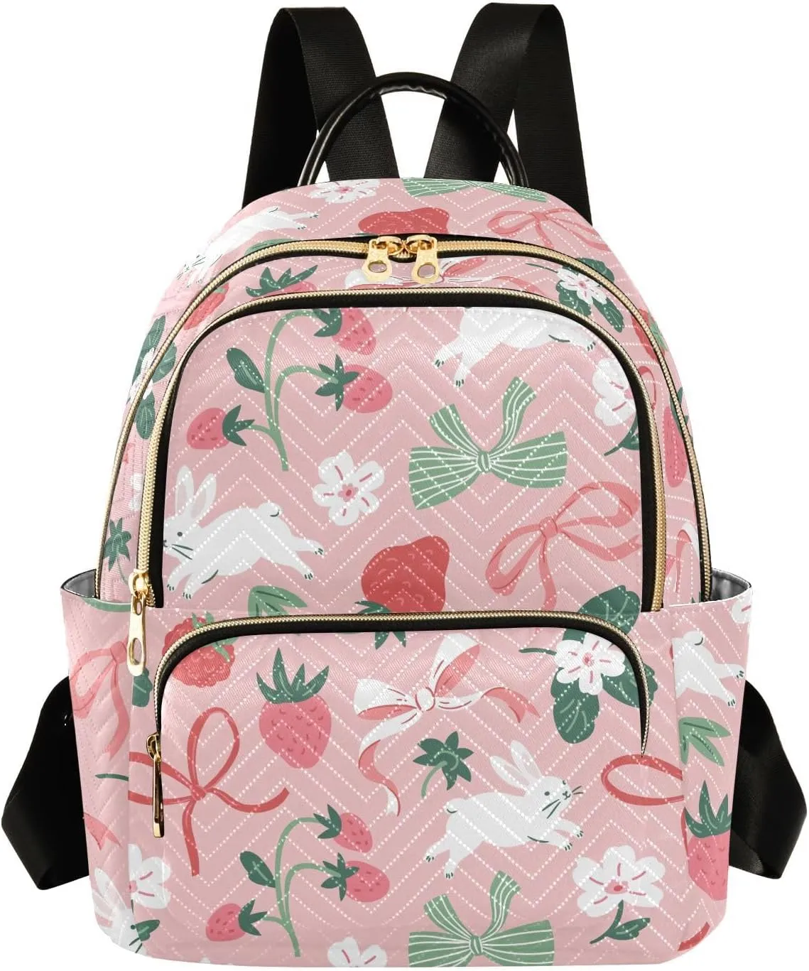 VIGTRO Women Fashion Backpack Quilted Mini Purse Bunny Strawberry Bows, Lightweight Travel Casual Shoulder Backpack with Adjustable Straps Size M