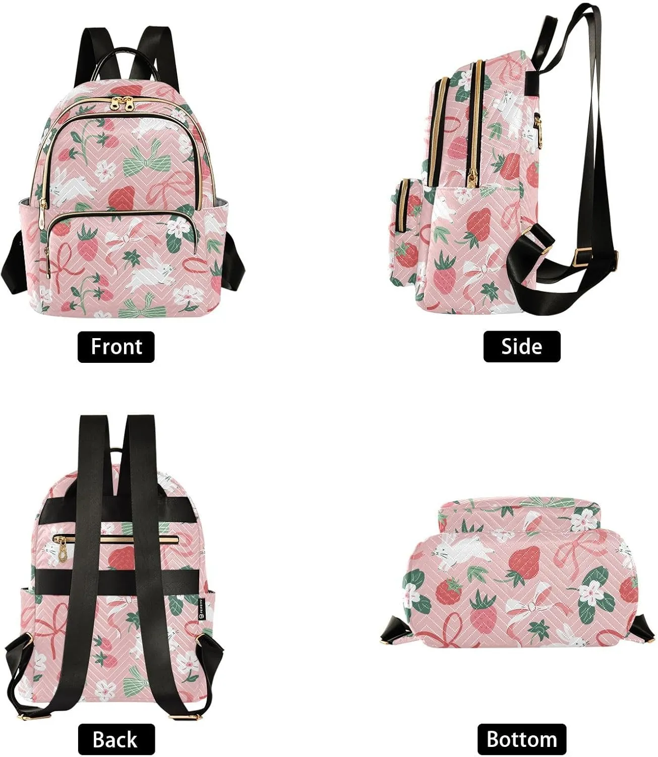 VIGTRO Women Fashion Backpack Quilted Mini Purse Bunny Strawberry Bows, Lightweight Travel Casual Shoulder Backpack with Adjustable Straps Size M