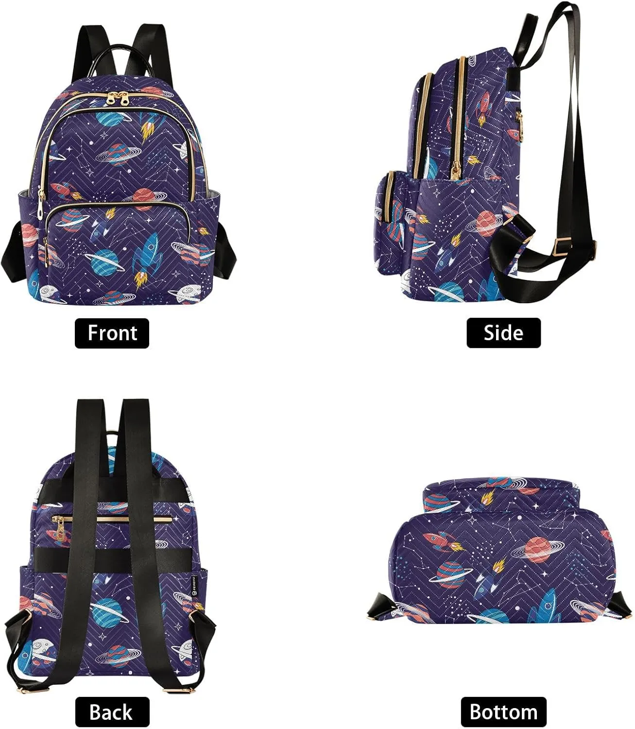 VIGTRO Women Fashion Backpack Quilted Mini Purse Colorful Space Planet Spacecraft, Lightweight Travel Casual Shoulder Backpack with Adjustable Straps Size M