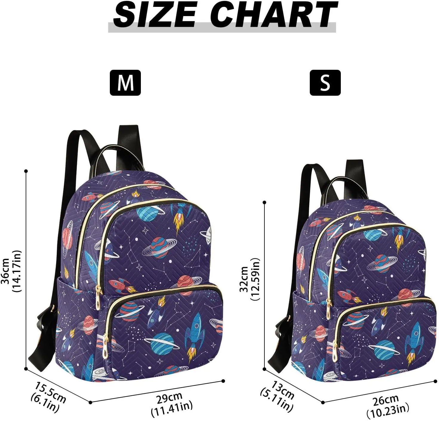 VIGTRO Women Fashion Backpack Quilted Mini Purse Colorful Space Planet Spacecraft, Lightweight Travel Casual Shoulder Backpack with Adjustable Straps Size M