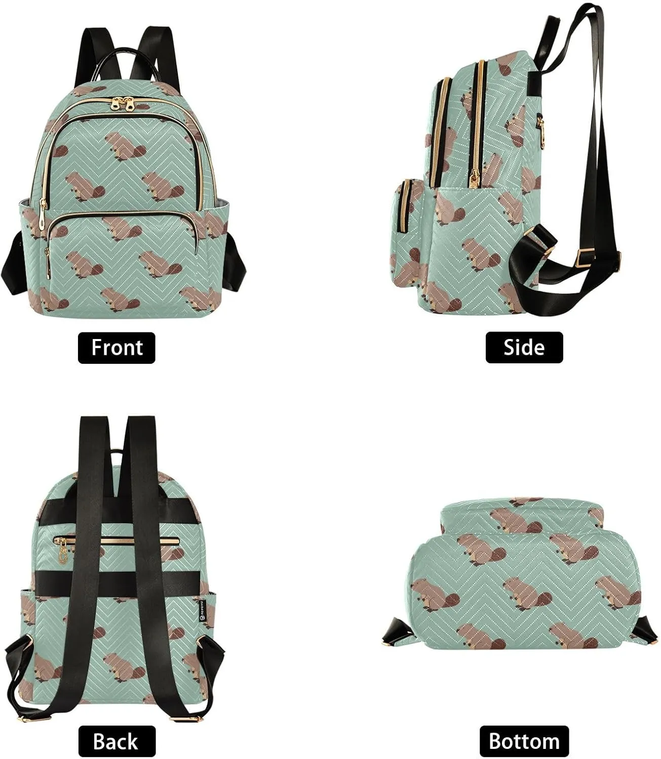 VIGTRO Women Fashion Backpack Quilted Mini Purse Cute Beaver Animals Pattern, Lightweight Travel Casual Shoulder Backpack with Adjustable Straps Size S