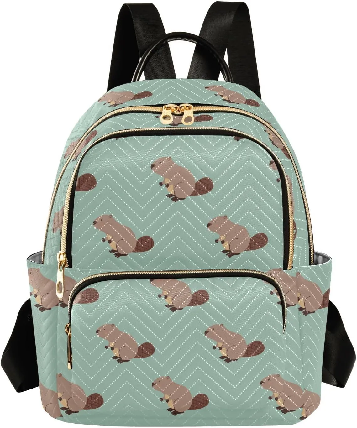 VIGTRO Women Fashion Backpack Quilted Mini Purse Cute Beaver Animals Pattern, Lightweight Travel Casual Shoulder Backpack with Adjustable Straps Size S