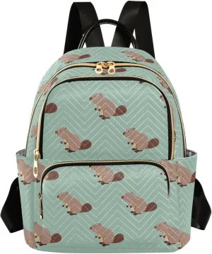 VIGTRO Women Fashion Backpack Quilted Mini Purse Cute Beaver Animals Pattern, Lightweight Travel Casual Shoulder Backpack with Adjustable Straps Size S