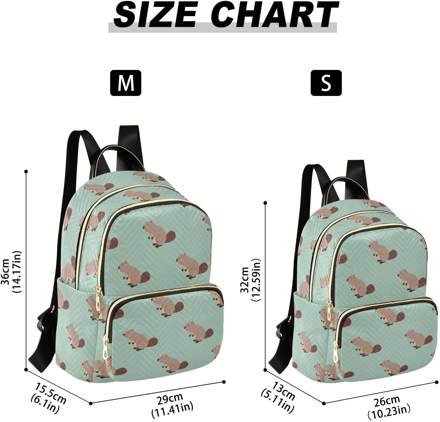 VIGTRO Women Fashion Backpack Quilted Mini Purse Cute Beaver Animals Pattern, Lightweight Travel Casual Shoulder Backpack with Adjustable Straps Size S