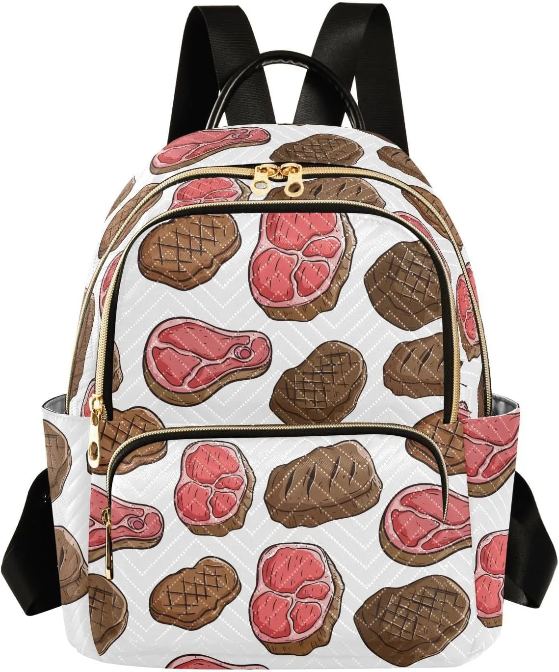 VIGTRO Women Fashion Backpack Quilted Mini Purse Delicious Beef Fork Steak, Lightweight Travel Casual Shoulder Backpack with Adjustable Straps Size S