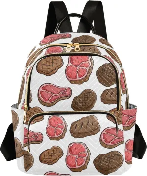 VIGTRO Women Fashion Backpack Quilted Mini Purse Delicious Beef Fork Steak, Lightweight Travel Casual Shoulder Backpack with Adjustable Straps Size S