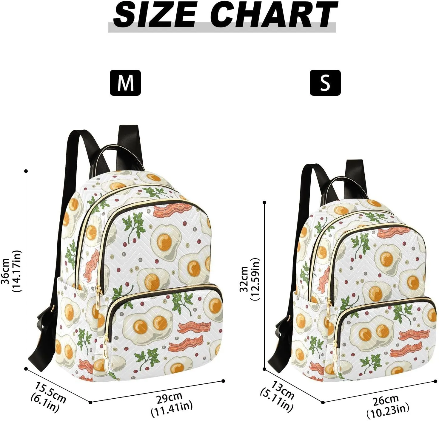 VIGTRO Women Fashion Backpack Quilted Mini Purse Eggs with Fried Bacon Pepper, Lightweight Travel Casual Shoulder Backpack with Adjustable Straps Size M