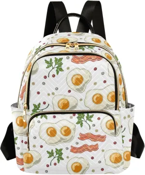 VIGTRO Women Fashion Backpack Quilted Mini Purse Eggs with Fried Bacon Pepper, Lightweight Travel Casual Shoulder Backpack with Adjustable Straps Size M