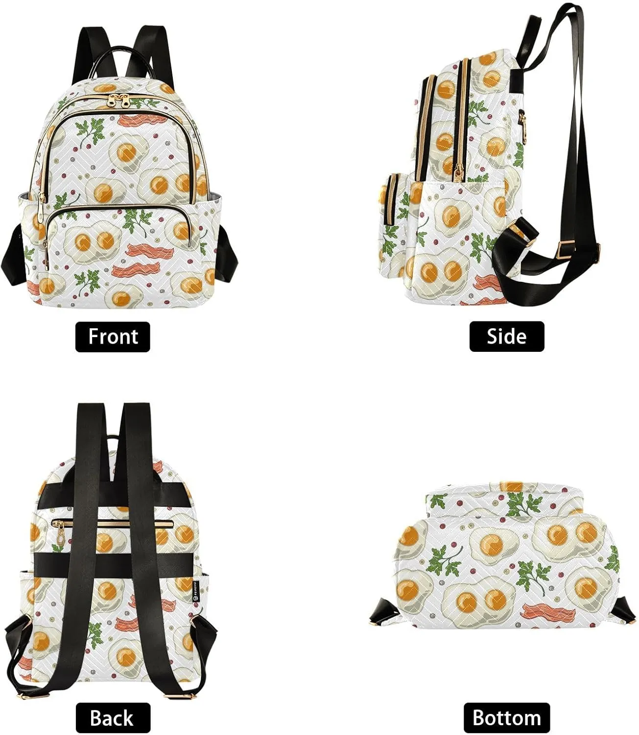 VIGTRO Women Fashion Backpack Quilted Mini Purse Eggs with Fried Bacon Pepper, Lightweight Travel Casual Shoulder Backpack with Adjustable Straps Size M