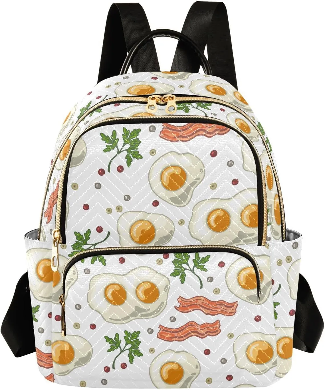 VIGTRO Women Fashion Backpack Quilted Mini Purse Eggs with Fried Bacon Pepper, Lightweight Travel Casual Shoulder Backpack with Adjustable Straps Size M