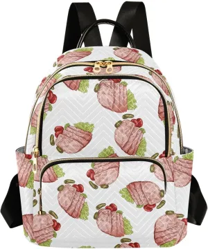 VIGTRO Women Fashion Backpack Quilted Mini Purse Pork Ham Slices Smoked Vintage, Lightweight Travel Casual Shoulder Backpack with Adjustable Straps Size S
