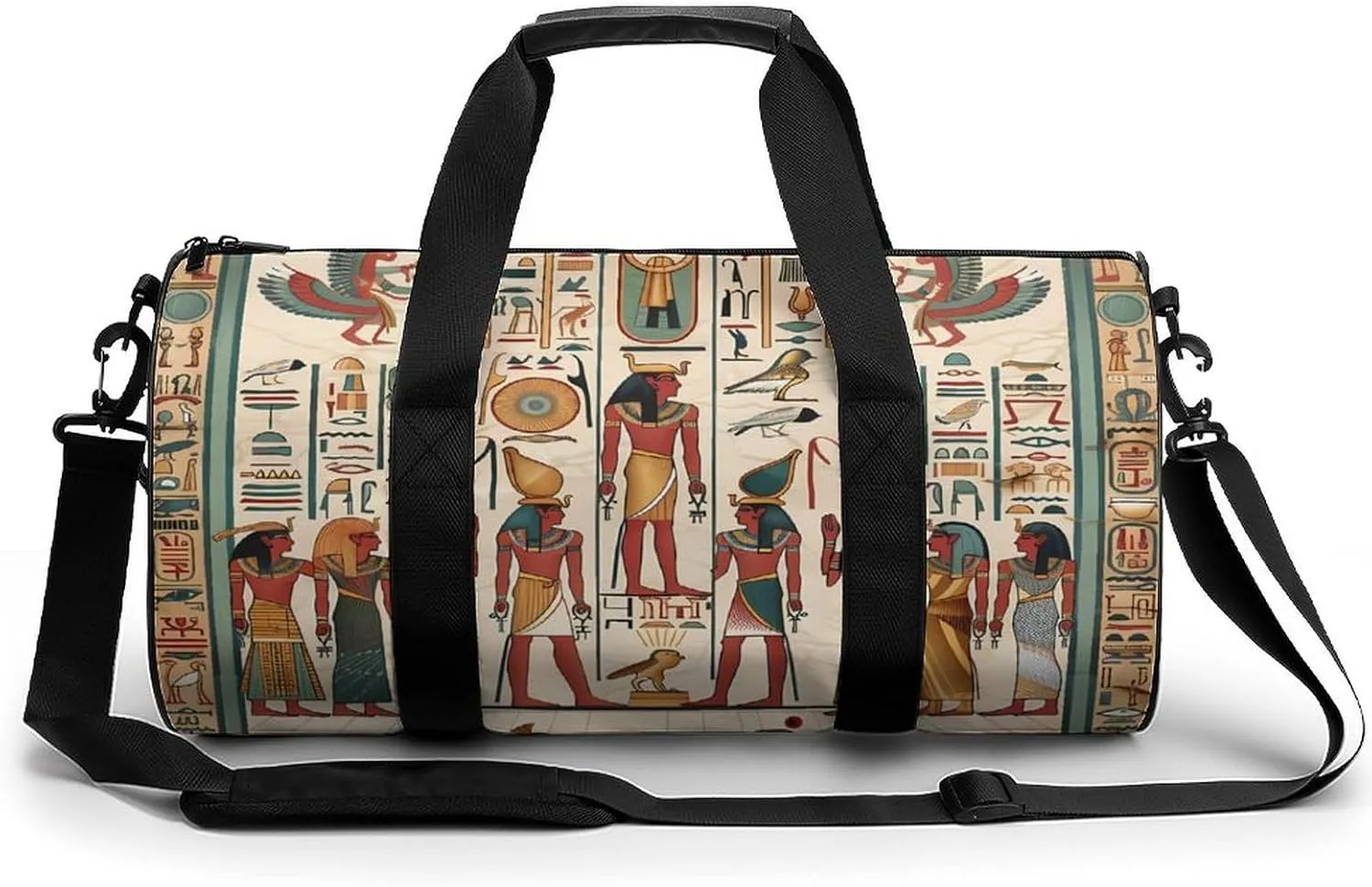 Vintage Ancient Egyptian Pharaoh Statue Gym Bag Cylindrical Sports Bag Travel Duffel Bag with Shoulder Strap