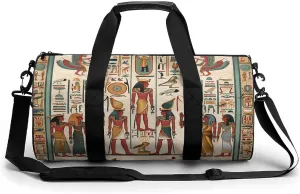 Vintage Ancient Egyptian Pharaoh Statue Gym Bag Cylindrical Sports Bag Travel Duffel Bag with Shoulder Strap