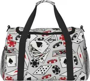 Vintage Chips And Playing Cards Travel Duffle Bag Carry On Duffle Bags For Womens & Mens Travel Overnight Bag Tote Bag Yoga Gym Bag