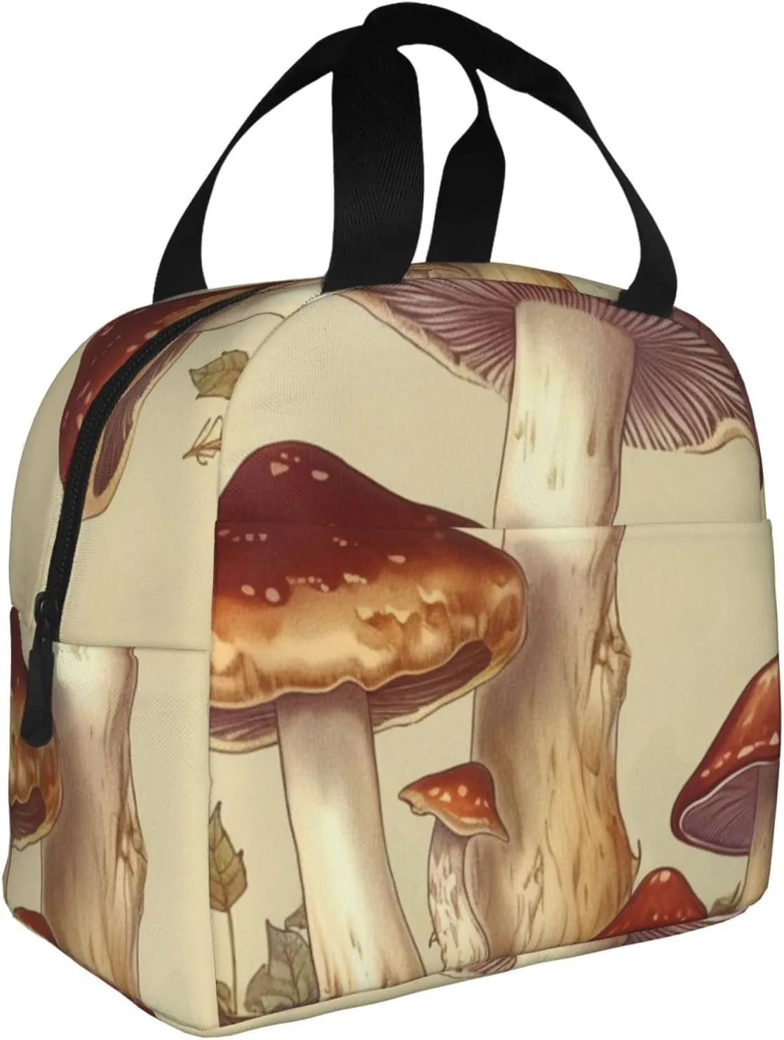 Vintage Edible Mushrooms print Tote Lunch Bag Handheld Aluminum Foil Thickened Insulated Bento Bag