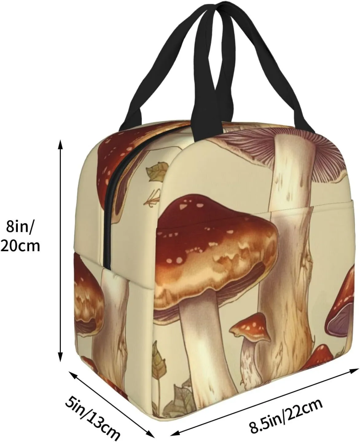 Vintage Edible Mushrooms print Tote Lunch Bag Handheld Aluminum Foil Thickened Insulated Bento Bag