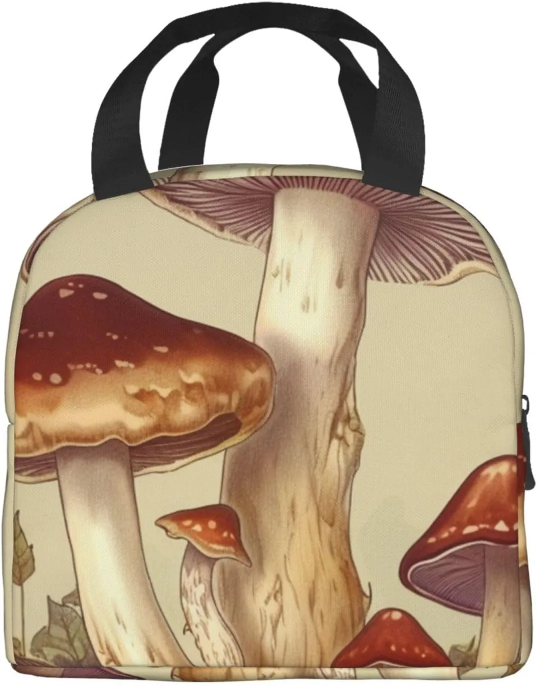 Vintage Edible Mushrooms print Tote Lunch Bag Handheld Aluminum Foil Thickened Insulated Bento Bag